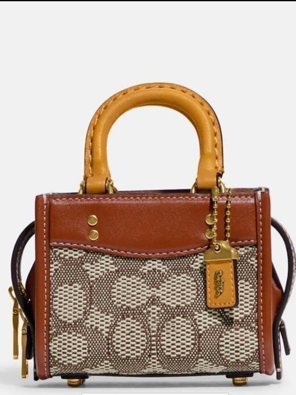 Coach Brown Jacquard Mini Tote with Yellow Handle - Picture 5 of 8